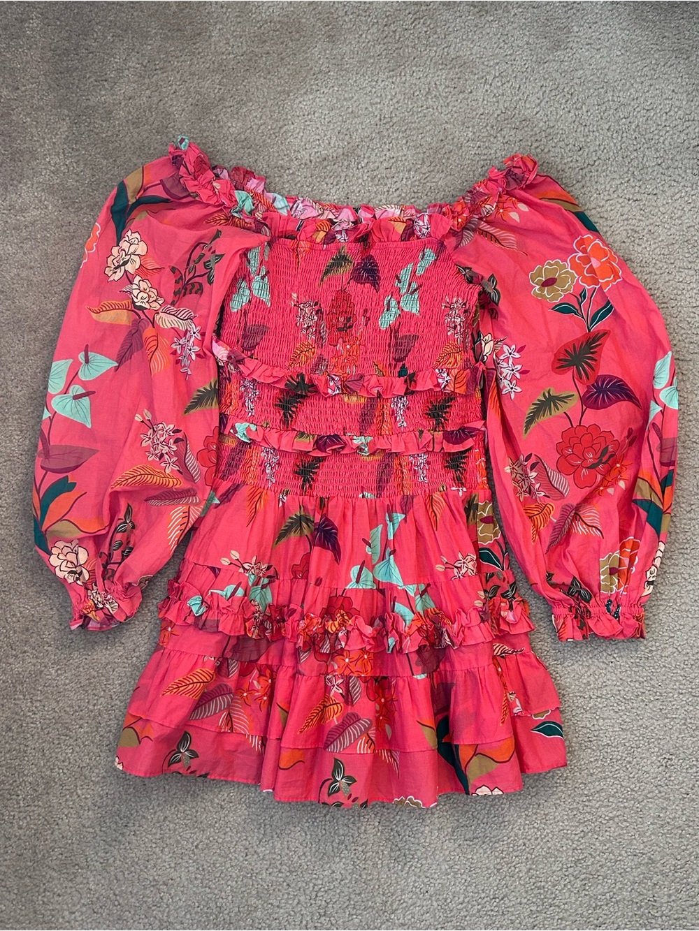 Farm Rio- Floral long sleeve mini dress